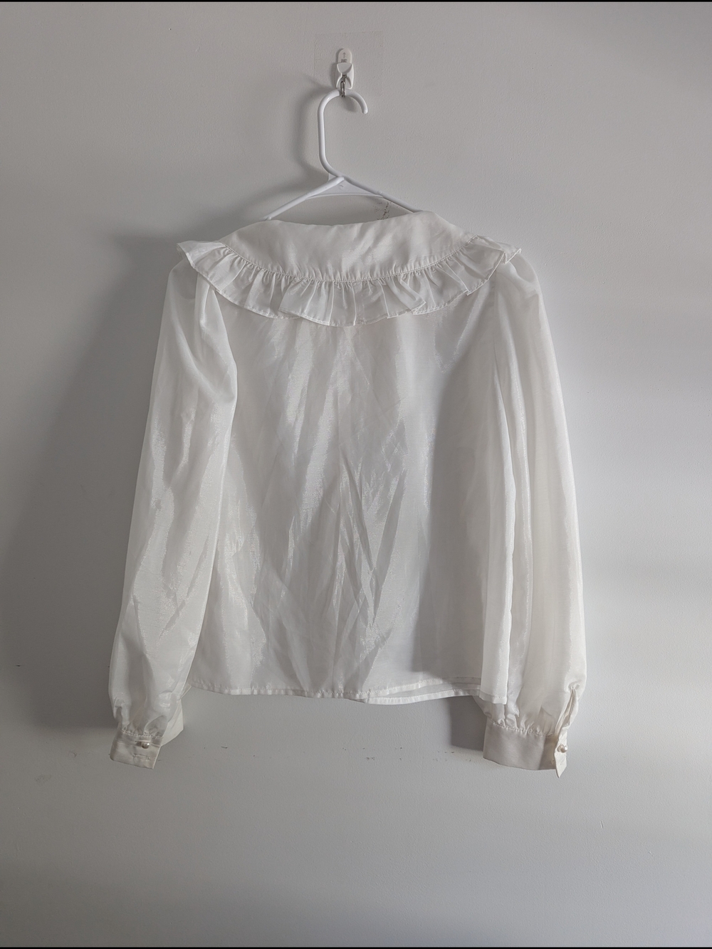 Japanese Sheer White Ruffled Collar Blouse with Bow Size Small - Picture 4 of 7